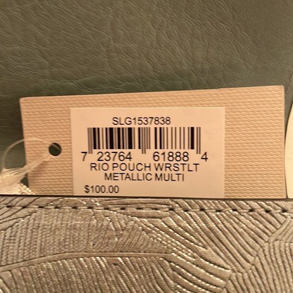 Fossil Rio Leather Pouch Wristlet Metallic Multi Color Pink Mint Yellow - Picture 4 of 5